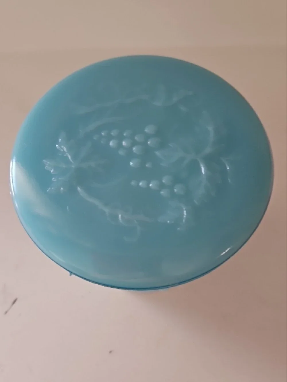 Vintage Portieux Vallerysthal French blue opaline (or milk glass) lidded jar